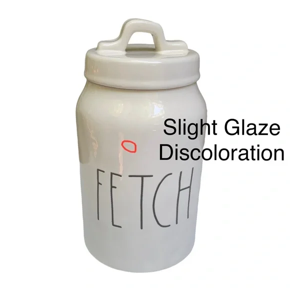 Rae Dunn FETCH Canister Dog Treat Jar White Black Letters Dimples NWT 2017 OG - Picture 11 of 16